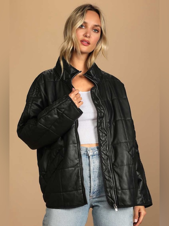 Free People Jackets & Blazers - Free People Dolman Black Vegan Leather Quilted Jacket Womens Size Medium